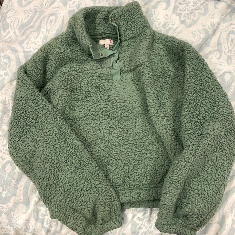 Mockneck Green Sherpa Sweater